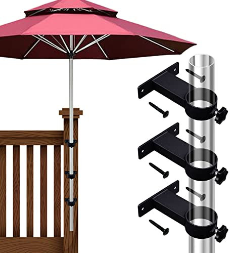 VANROUG Lot de 3 supports de parasol pour terrasse, balustrade, balcon ou cour - Noir