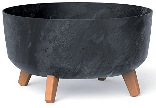 URBNLIVING Grand pot de fleurs carré bas d'aspect moderne pour intérieur ou extérieur avec pieds en bois (anthracite)