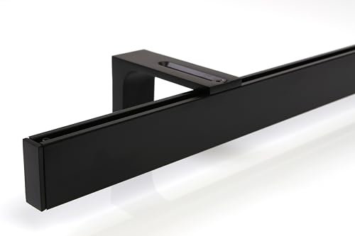 Deco-Raum Gardinenstange auf Maß Innenlauf eckig Wandbefestigung Wandträger mitte Lauf 8,3cm Vorhangstange Flächenvorhang Schiene Innenlaufstange für Vorhänge Schwarz 380cm