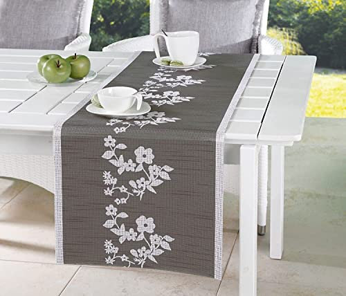 EMHELLE Tischläufer Tischband Tischdecke Tischdeko Tischrolle Gartentischdecke Außen und Innenbereich Rutschhemmende Oberfläche Made in Germany 40 x 150 cm (Anthrazit - Silber)