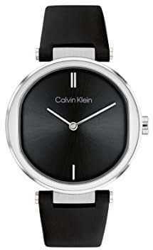 Calvin Klein Analog Quarzuhr für Damen Kollektion CK Sensation mit Schwarzes Lederarmband - 25200255