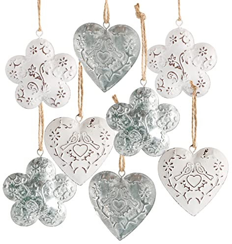 Logbuch-Verlag 8 Frühlingsdeko Hochzeit Ostern Anhänger Herz Blume Metallanhänger Silber weiß Osteranhänger Frühling Hochzeitsdeko 6 cm