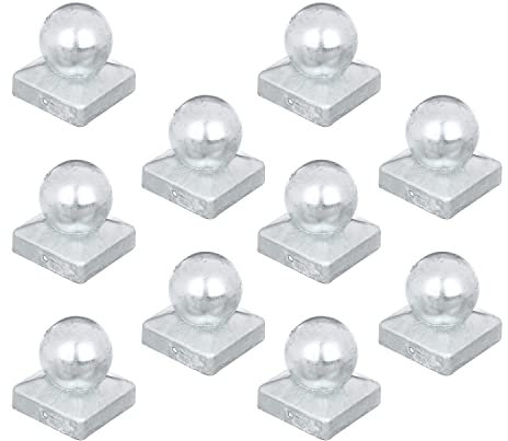siwitec 10er-Set Pfostenkappe für Holzpfosten | 70 x 70 mm | Kugel | Zaunkappe aus feuerverzinktem Stahl | Abdeckkappe für Zaunpfosten | Pfostenabdeckung