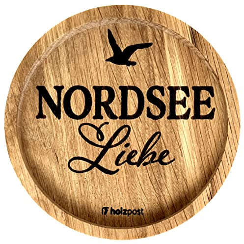 Holzpost - BD829 - Untersetzer aus Eiche - graviert und geölt - d=11,2cm, Nordsee Liebe, Innendurchmesser 10cm, Höhe 1,8cm