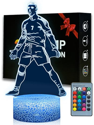 Magiclux Portugal Fußballer Nr.7 Nachtlicht 3D Optische Täuschung Lampe mit Fernbedienung 16 Farben Ändern Geburtstag Weihnachtsidee Geschenke für Fußball Fan Jungen Mädchen Teenager Männe