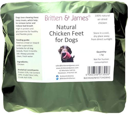 Chicken Feet for Dogs by Britten and James (1kg bag) | Air Dried, High in Protein Natural Dog Chews - Helps to Remove Tartar and Reduce Bad Breath. Refill bag for B077Y186CV
