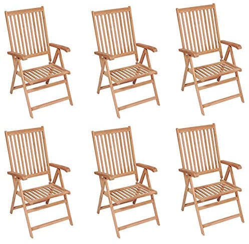 Chusui Verstellbare Gartenstühle 6 STK Hochlehner, Campingstühle, Lehnstühle, Wetterfest Stuhl, Garden Chair, Massivholz Teak