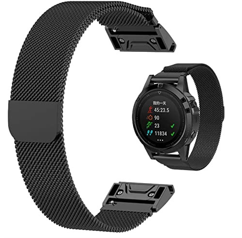 TINTAG Magnetisches Armband für Garmin Fenix 7 x 3 HR 5 x 6 Pro 5 Plus Metall Milanaise Uhrenarmband 20/22/26 mm für Forerunner 935 945 Quick Pins, 26mm Fenix 6X 6XPro, Achat