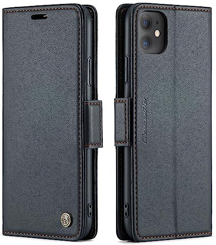 QLTYPRI Hülle für iPhone 11 Handyhülle mit RFID Schutzhülle, Vintage Leder Hülle mit Kartenfach Ständer PU Ledertasche Stoßfeste Flip Wallet Case Kompatibel mit iPhone 11 - Schwarz