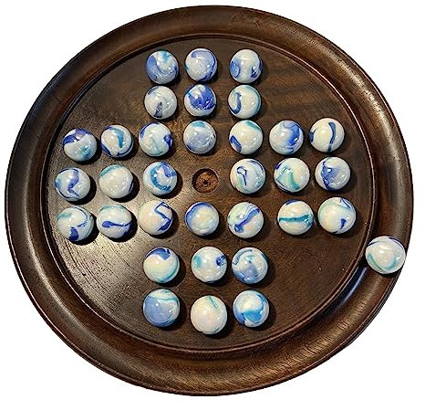 Thorness Solitär - Klassisches Holz-Solitär-Brettspiel mit Quallen-Glasmurmeln, Strategie-Spiel für Erwachsene, 30 cm Durchmesser