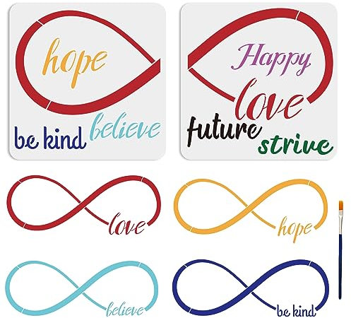 MAYJOYDIY Große Unendlichkeitssymbol-Schablonen, 2er-Set, 55,9 x 21,6 cm, Spleiß-Design, Liebe, Hoffnung, Happy Word, Vorlage, wiederverwendbar, zum Malen auf Holzschildern, Wandkunst, Heimdekoration