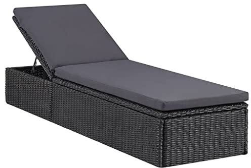 FIRBNUS Sonnenliege Poly Rattan Schwarz und Dunkelgrau Gartenliege Rattan Gartenstuhl Rattan Gartenmöbel Rattan Sonnenliege Balkon Terassenmöbel Außen Rattansessel Sonnenliege Rattan