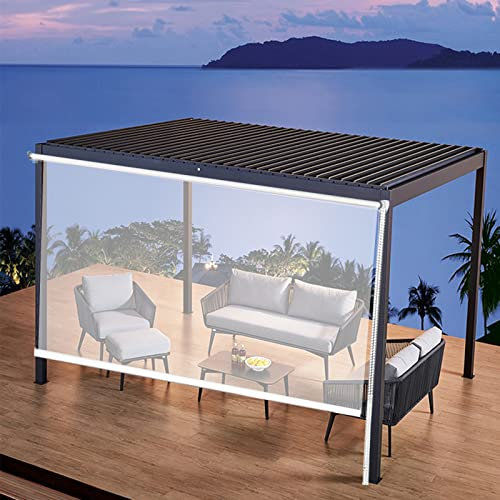 Terrasse Pergola Rollos,wasserdichte Durchsichtige Rollos,Wärmeisolierung Verdunklungsrollo,Seitenzugrollo,Dicke 0,5 mm,Fensterrollo für Veranda-Pavillon,mit Zubehör (W130xH260cm/W51 xH102)