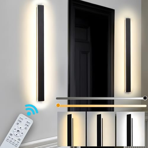 ZTWLEED LED Wandleuchte Innen Dimmbar,22W Wandlampe mit Fernbedienung 2.4GHz,10-100% Helligkeitseinstellung Wandleuchte Schwarz für Schlafzimmer Wohnzimmer Korridor Treppenhaus,60CM 110-240V