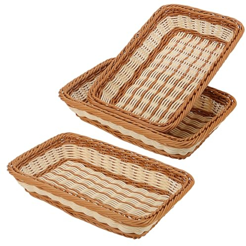 KEILEOHO 3 cestini per il pane in vimini intrecciato, 30 x 20 x 7 cm, piccolo, rettangolare, in finto rattan, per servire