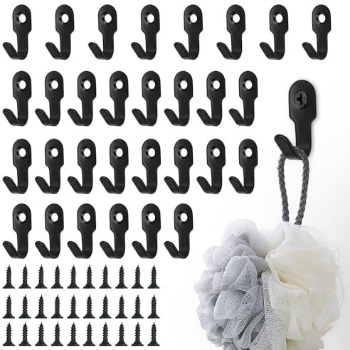 NTGRTY 30 ganci da avvitare, piccoli ganci da parete da appendere, colore nero, gancio portachiavi vintage con viti per ingresso di casa, camera da letto, bagno