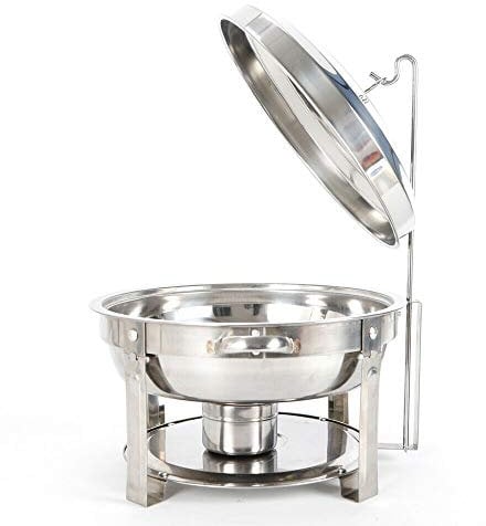 Chafing Dish Round Food Warmer Heat Container 6L Stainless Steel Catering Buffet Warmer with Hanging Lid for Buffet Party