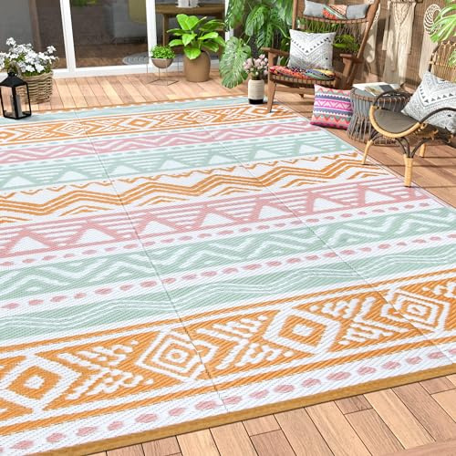 Lahome Outdoor-Teppich, 20,3 x 25,4 cm, wasserdicht, für den Außenbereich | Wendbarer großer Wohnmobil-Outdoor-Teppich für den Außenbereich, für Veranda, Deck, Hinterhof, Picknick (Rosa/Orange