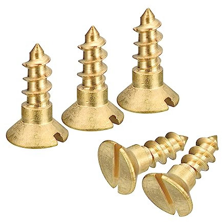sourcing map Brass Wood Screws, 20Pcs M4 x 10mm Slotted Drive Flat Head Self Tapping Screw Countersunk for Woodworking Furniture