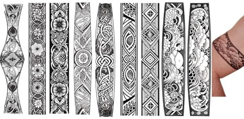 9 feuilles de tatouages temporaires pour bracelet Maori Tatouages tribaux Japonais Tatouages Bracelet 9