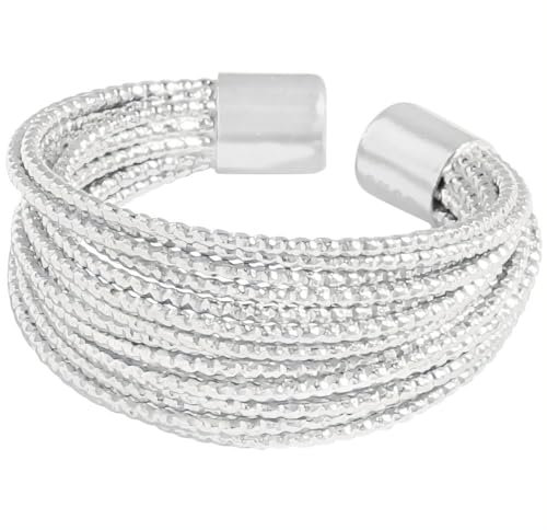 NicoWerk Ring Silber 925 Damen – Breiter, eleganter Silberring Damen 925 Silber mit Struktur, gewickelt, Schmuck für Frauen, verstellbar - SRI1004