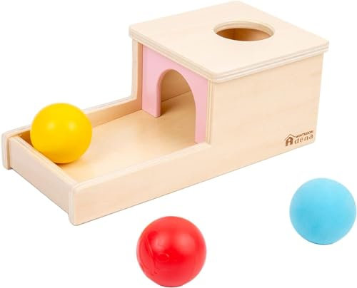 Adena Montessori Objektpermanenz Box mit Tablett DREI Bälle Montessori-Spielzeug für 6-12 Monate Baby 1 Jahr alt Kleinkind (Small Box - für Mädchen)