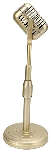 Vvikizy Simulation eines Altmodischen Mikrofonmodells mit Stabiler Basis und Stützstange, Retro-Stil-Mikrofon-Requisiten-Set für Fotografie, Silber (Gold)