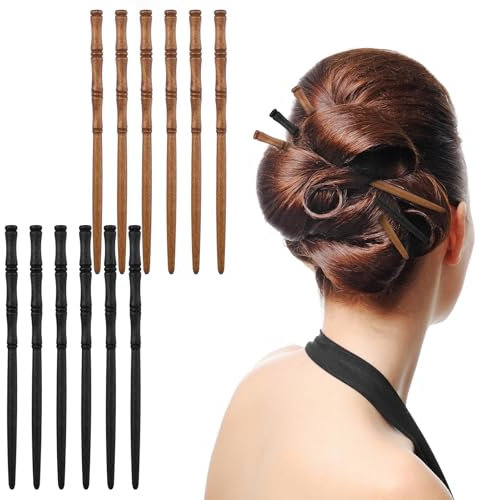 Ymapinc - Palillos de madera retro para el cabello, 12 palillos para el cabello, textura resistente pero ligera, palos de pelo con forma de bambú para moños, accesorios de peinado para mujeres y niñas