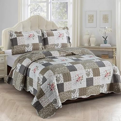 Lavandoux - Tagesdecke/Steppdecke - Wendbar - 1 Person (Vintage Rose im Patchworkdesign 160x220)
