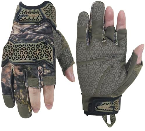 HLDD HANDLANDY Leather Framer Work Gloves, Half Finger Padded Palm Gloves, Work Gloves with Open-Finger, Safety Gloves for Men, ArmyGreen L
