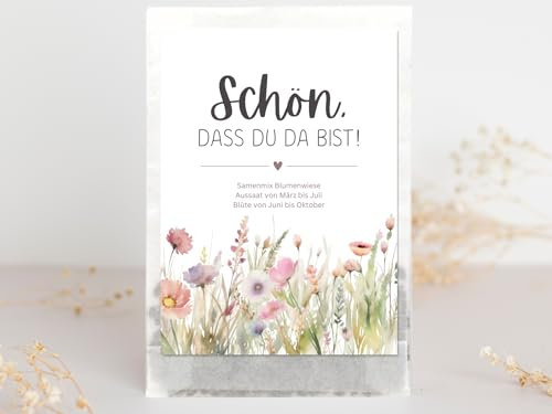 Sachets à graines, pour mariage, pastel, rose, bohème, motif fleurs sauvages, durable, pour baptême, communion, confirmation, anniversaire, cadeau d'invités, graines de fleurs, décoration de table
