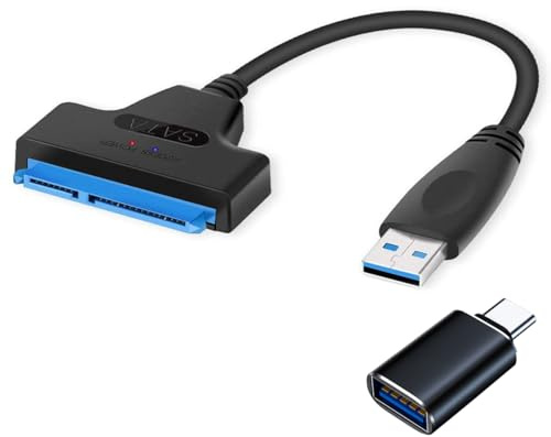 FRIGRAF High Speed SATA to USB 3.0 Cable, SATA to USB Adapter for 2.5”SSD & HDD,2in1 Sata Cable Type-C/Type-A (USB to 2.5 SSD HDD)