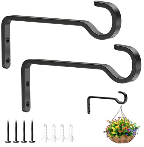 WHENZOO 15.2cm 2 Pack Plant Brackets for Hanging Baskets, Iron Hanging Plant Brackets Heavy Duty Solid Metal Hangers Outdoor Indoor Decor for Garden Flower Plant Pots Lantern Wind Chime