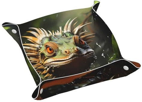 Bandeja de tocador, bandeja de cuero de PVC para viajes, organizador de viaje pequeño para llaves, carteras, relojes, monedas (patrón de lagartos espinosos)