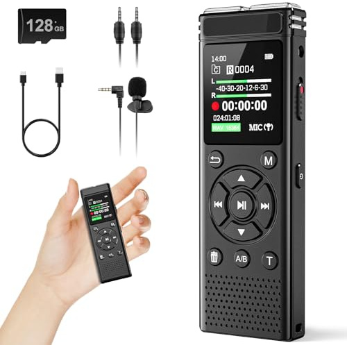 Enregistreur vocal numérique 136 Go avec lecture, appareil d'enregistrement audio de 9 000 heures, enregistreur à activation vocale avec réduction du bruit, répétition A-B, lecteur MP3 et mot de passe