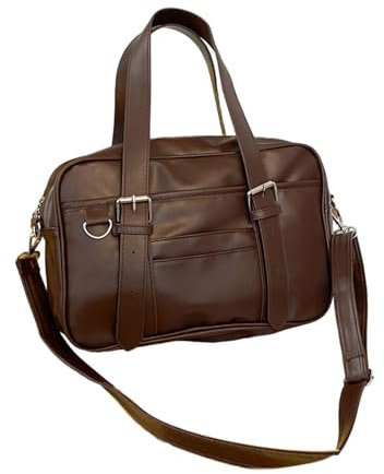 kawehiop Japanese Casual Shoulder Bag PU Handbag With Adjustable Carrying Strap Student Laptop Bag Student Laptop Bag Japanese, brown
