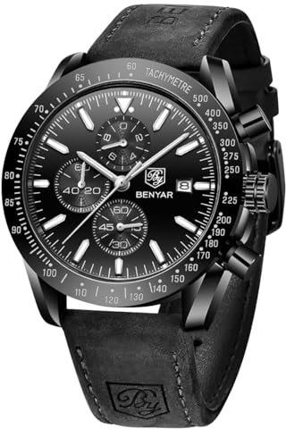 BY BENYAR Armbanduhr Herren Analog Quarz Chronograph Wasserdicht Leuchtende Designer Uhren Herren mit Lederband Lässig Business-Kleid Herrenuhren Elegante Geschenke für Männer