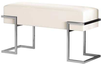 BETTSO - Sitzbank Flur - Bank mit Metall Gestell - 80x34cm - Polsterbank ohne Lehne, Garderobenbank - Sitzpolsterung aus weichem Samt - Pulverbeschichtet - Sitz Beige, Gestell Stahl