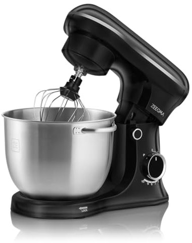 ZEEGMA PLANEET TRIO Robot de cocina 1500 W Maquina amasadora de masa multifuncion con 3 cubetas de 4 l 4,5 l y 5,2 l, 10 Velocidades Batidora amasadora con Gancho, Agitador (Negro)