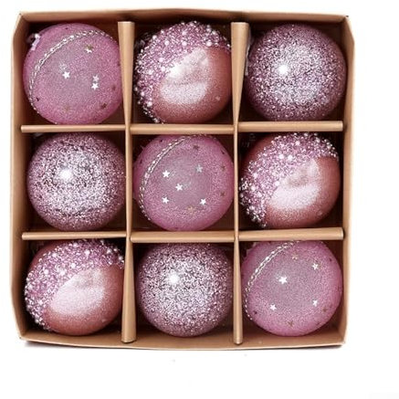 9 Stück lebendige Weihnachtskugeln dekorative Ornamente für Bäume und Feiertage (rosa)