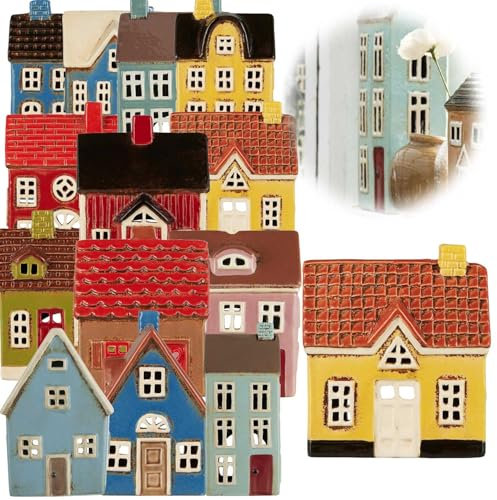 LS-LebenStil Teelichthaus Lichthaus 14cm Gelb Braun Keramik Fachwerkhaus Nyhavn Teelichthalter Windlichthalter Kerzenständer Teelichtständer Windlicht für Teelichter Lichterhaus Fachwerkhaus