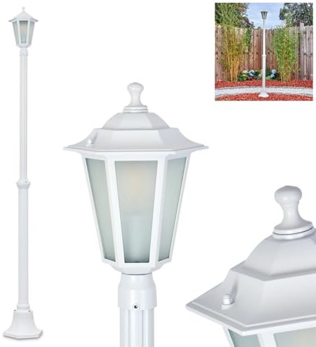 HOFSTEIN Kandelaber Loria, Außenwegeleuchte aus Metall/Glas in Weiß/Milchglas, Wegeleuchte im Vintage/Antik/Landhaus-Design für Garten, Außenbereich, Hof, Höhe 190 cm, 1 x E27, IP44