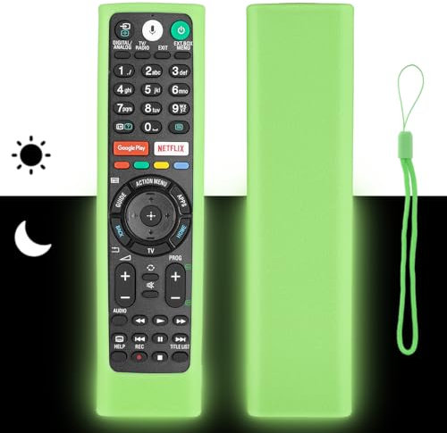 Custodia per Telecomando in Silicone Compatibile Con Sony Smart TV RMT-TX100D RMT-TX300E RMF-TX310E RMT-TX200E RMF-TX200E Telecomando Copertura Protettiva Antiurto Con Verde Fluorescente e Cordino