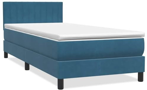 vidaXL Boxspringbett mit Matratze Dunkelblau 100x220 cm Samt, Bett, Bettrahmen, Einzelbett, Schlafzimmermöbel, Lattenrost, Samtbett, Polsterbett