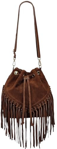 Modarno Eimertasche aus Wildleder mit Fransen 26 x 13 x 26 cm