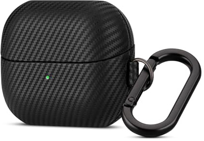 Haobobro Karbonfaser Textur Leder Hülle für Samsung Galaxy Buds 3 und Pro - Handgefertigt Ledercase mit Karabiner - Schwarz