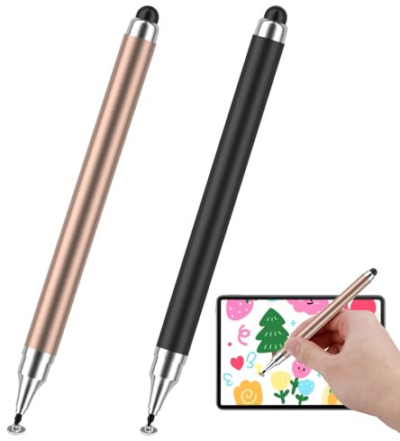 Lápiz Táctil para Tablet 2 en 1 y Smartphone, Stylus Capacitivo Universal, Compatible con iPad, Samsung, Huawei, y Otros Dispositivos, Punta Disco y Punta de Silicona, Sin Recarga