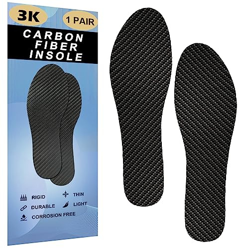 Carbon Fiber Insoles 1 Pair, Rigid Carbon Fiber Shoe Insert 1Pair for Pain Relief & Injury Turf Toe, Foot Fractures, Hallux Rigidus and Limitus for Hiking Running (265mm-Men's 10-10.5/Women's 11-11.5)
