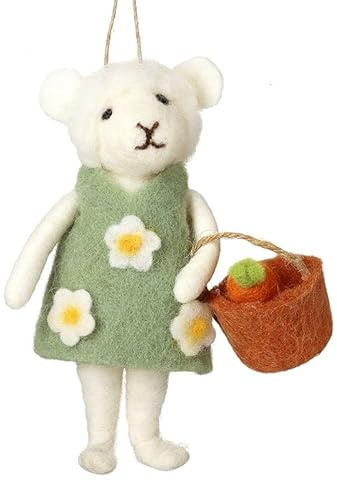 Heaven Sends Felt Mouse Lamb Hanging Decoration – Adorable Easter Ornament with Flower Dress & Basket – Springtime Home Décor & Gift Idea - H 14cm x L 10cm x W 4cm