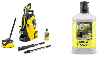 Kärcher K 5 Power Control Flex Home Pressure Washer, pressure: max. 145 bar, flow rate: 500 l/h, area: 40 m²/h, water filter + Kärcher 62957650 3-in-1 Stone Plug and Clean, Black, Unscented, 1L